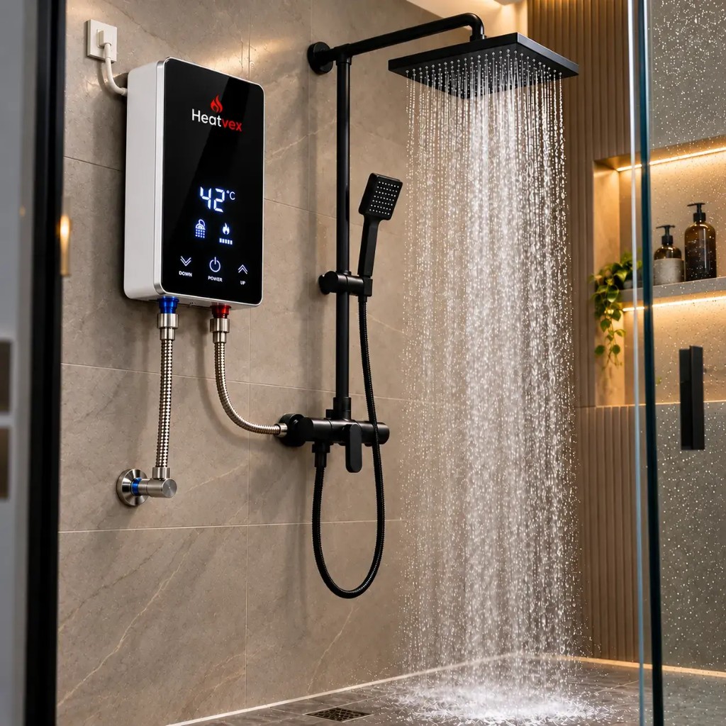 Zestaw Heatvex™ z podgrzewaczem i akcesoriami prysznicowymi