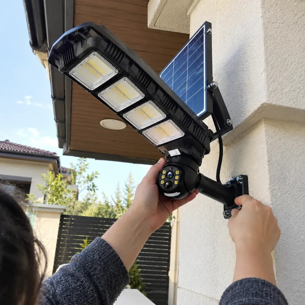Installing VizoLite solar security light on a wall pillar — DIY mount with included bracket